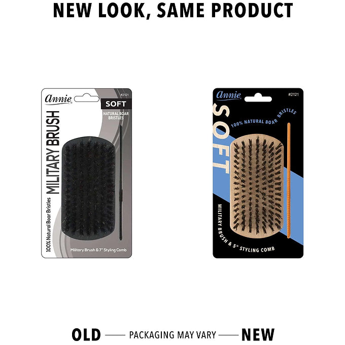 Annie Soft Wood Military Boar Bristle Brush with Comb 4.8in