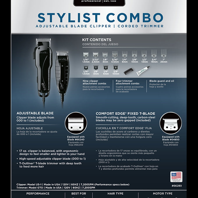 Andis Stylist Combo (Adjustable Blade Clipper & Corded Trimmer)