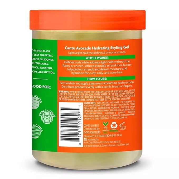 Cantu Avocado Paraben-Free Hydrating Styling Gel, 18.5oz