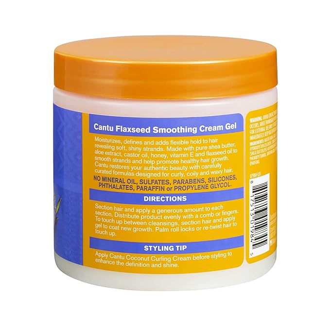 Cantu Flaxseed Styling Cream Gel with Aloe, Honey, Shea Butter & Vitamin E 16oz
