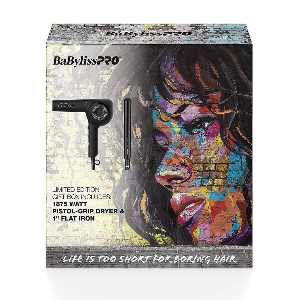 BaByliss PRO Classic Dryer (Black) & Porcelain Ceramic 1" Flat Iron Prepack