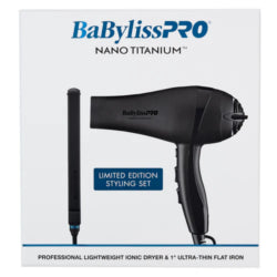BaBylissPRO Nano Titanium Lightweight Ionic Hair Dryer & 1″ Ultra-Thin Flat Iron Value Set – Matte Black (BNTPPMB415)
