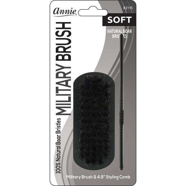 Annie Soft Mini Military Boar Bristle Brush With Comb 4.8in