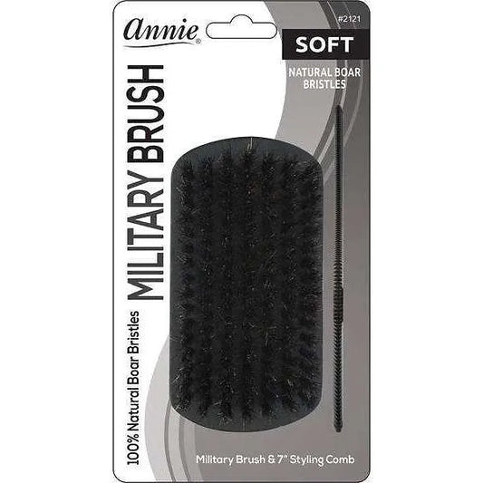 Annie Soft Wood Military Boar Bristle Brush with Comb 4.8in