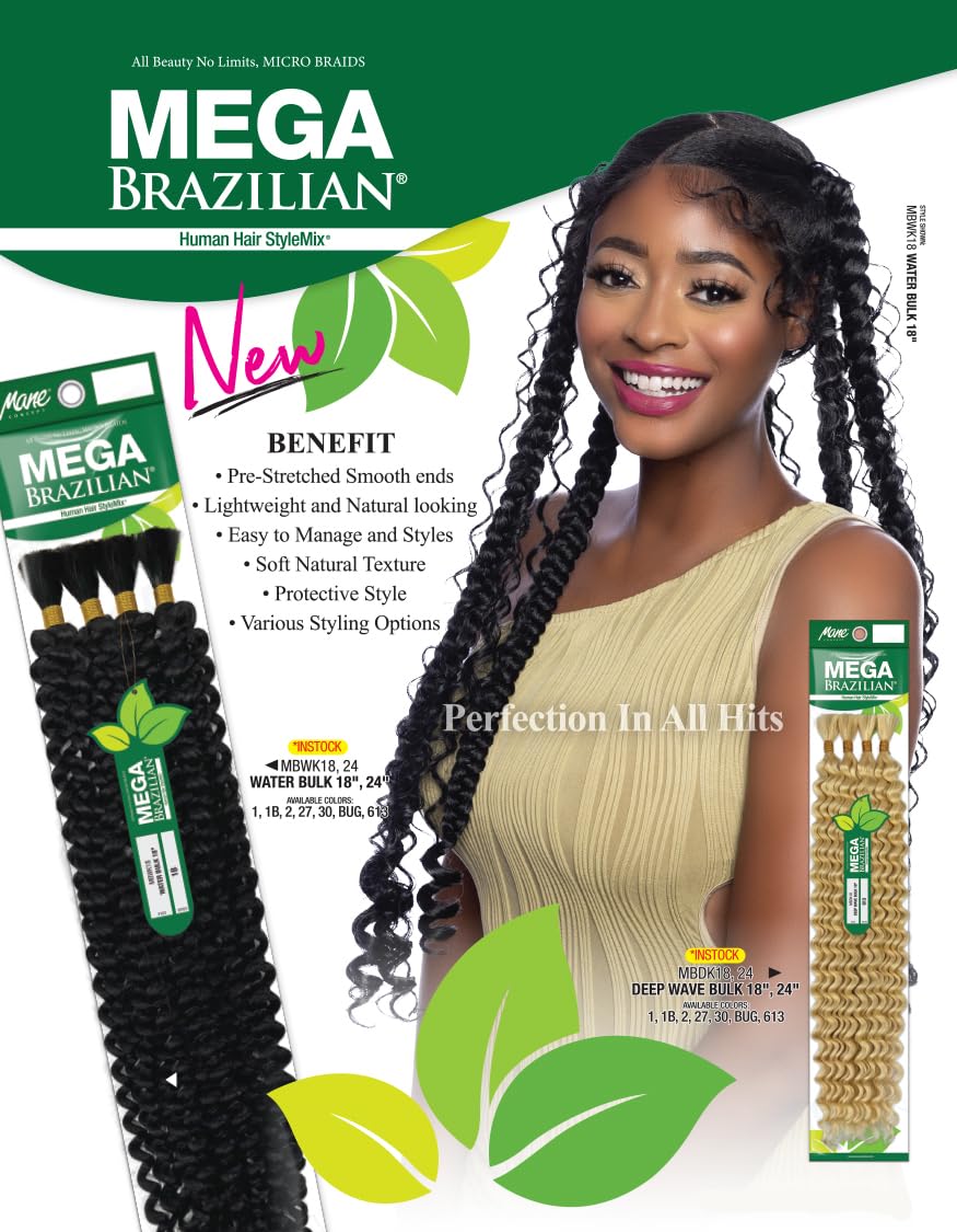 Mane Concept Human Hair Blend Braids Mega Brazilian Water Bulk 24"