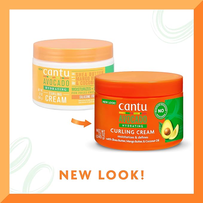 Cantu Avocado Silicone-Free Hydrating Curling Hair Styling Cream with Shea Butter, 12oz