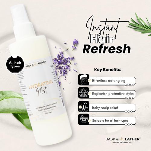 Bask & Lather Hydrating Hair Mist Spray 8oz/ 236ml
