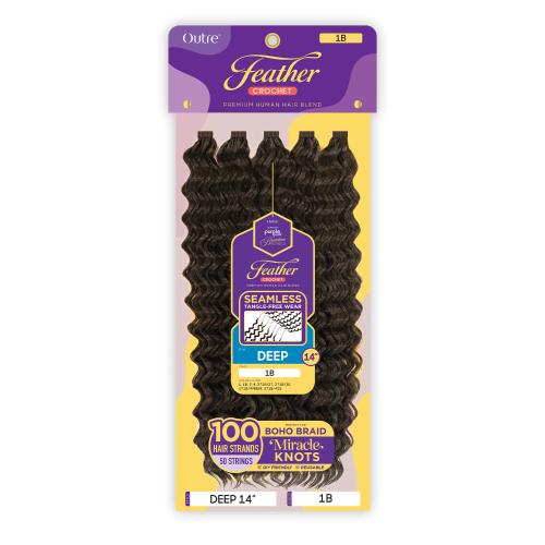 Outre Human Hair Blend Crochet Braids Purple Pack Feather Crochet Deep 14"