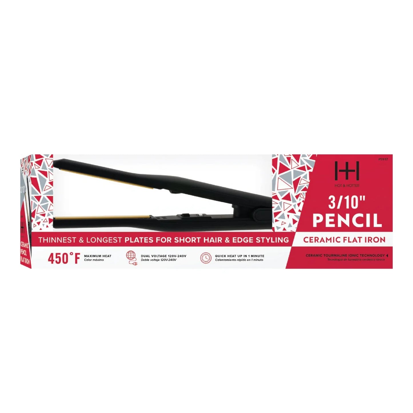 Hot & Hotter Pencil Ceramic Tourmaline Flat Iron 3/10" Black