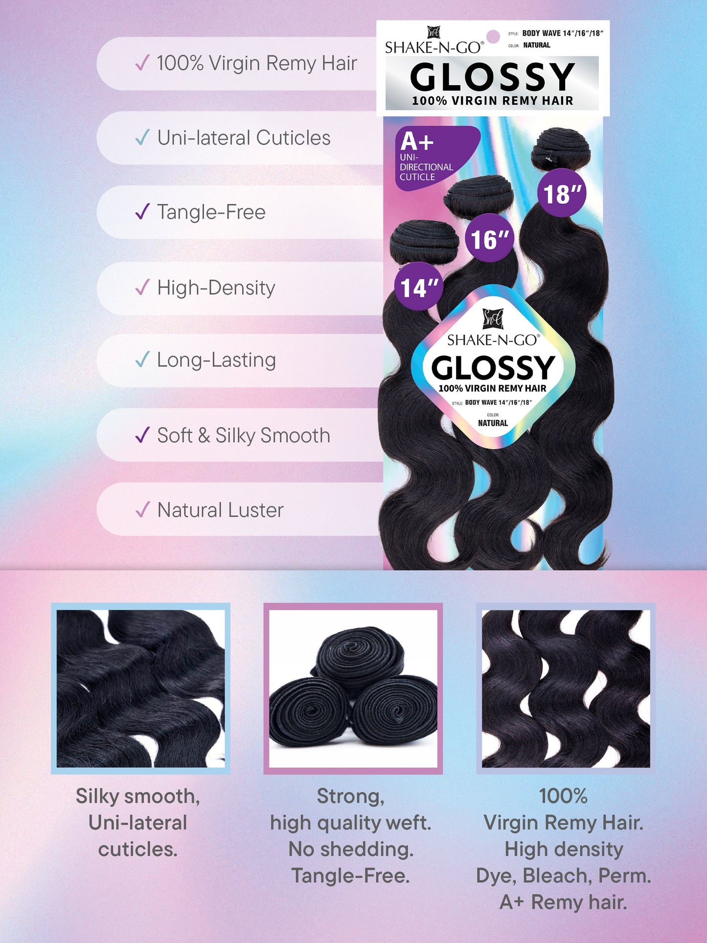 SHAKE-N-GO Glossy 100% Virgin Remy Hair Weave - 3X Straight