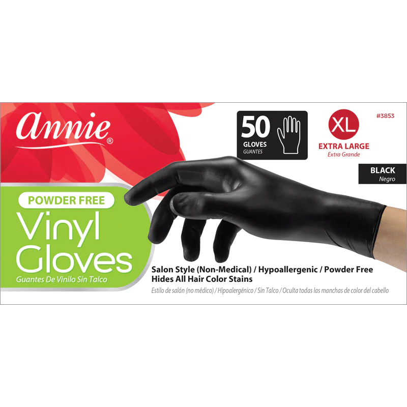 Annie Powder-Free Vinyl Gloves 50ct - Black