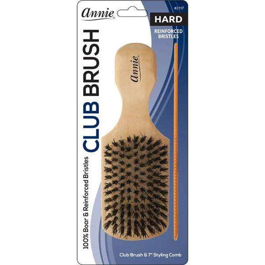 Annie Hard Wood Club Boar Bristle Brush With Comb 7in