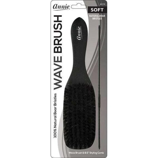 Annie Soft Wood Wave Boar Bristle Brush With Comb 8.5in