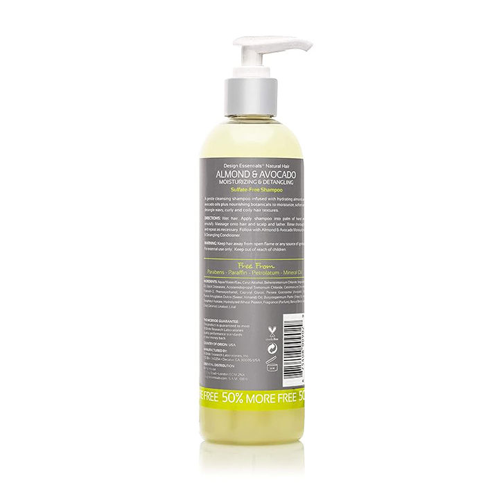 Design Essentials Natural Almond & Avocado Moisturizing & Detangling Sulfate-Free Shampoo, 12oz